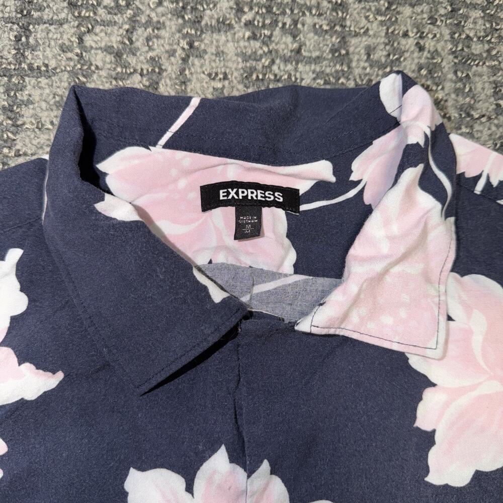 EXPRESS Navy Blue Floral Button Down Slim Shirt Size M - Picture 4 of 5